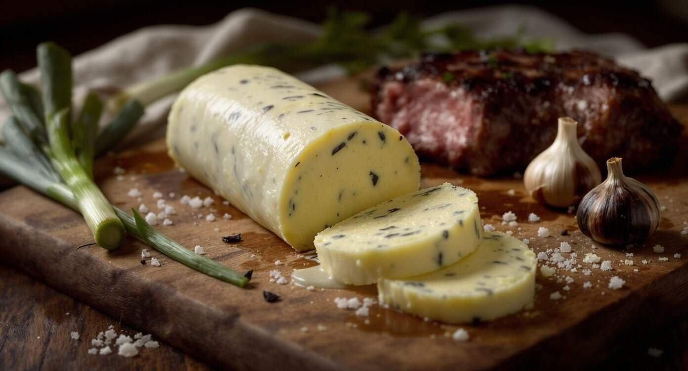 Charred Scallion and Black Garlic Compound Butter