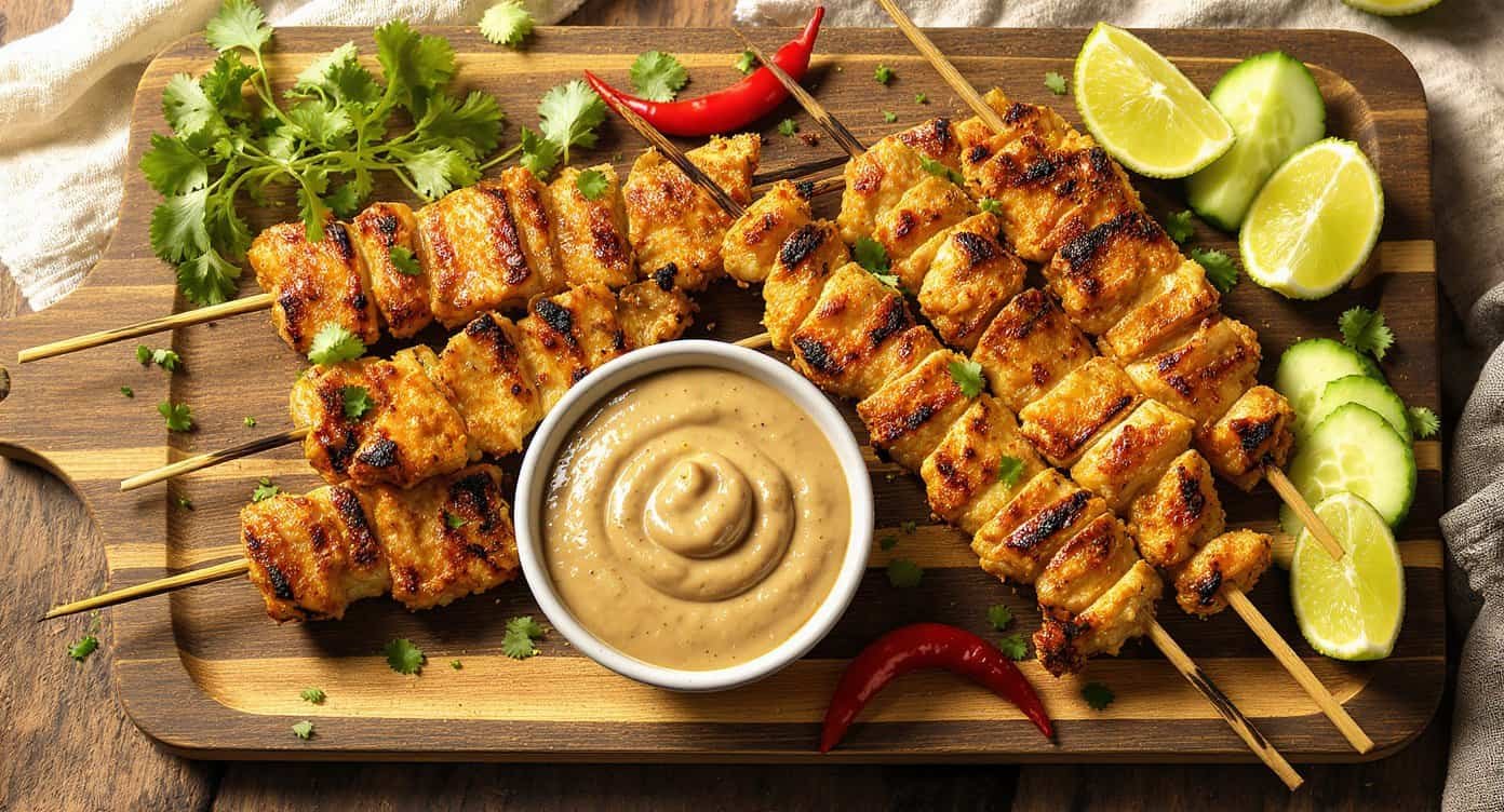 Chicken Satay Skewers with Peanut Dipping Sauce