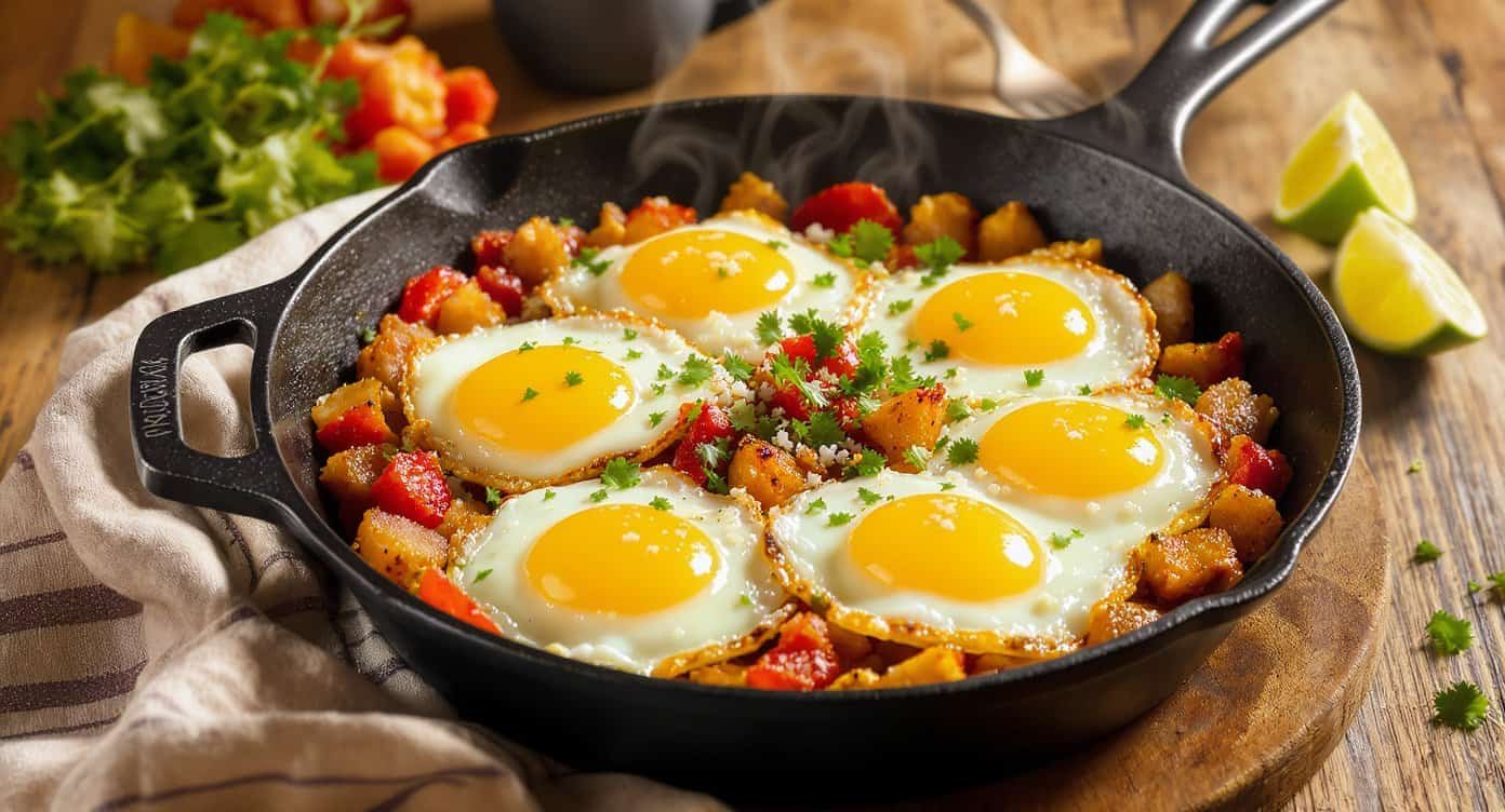 Crispy Smashed Potato and Chorizo Hash with Fried Eggs