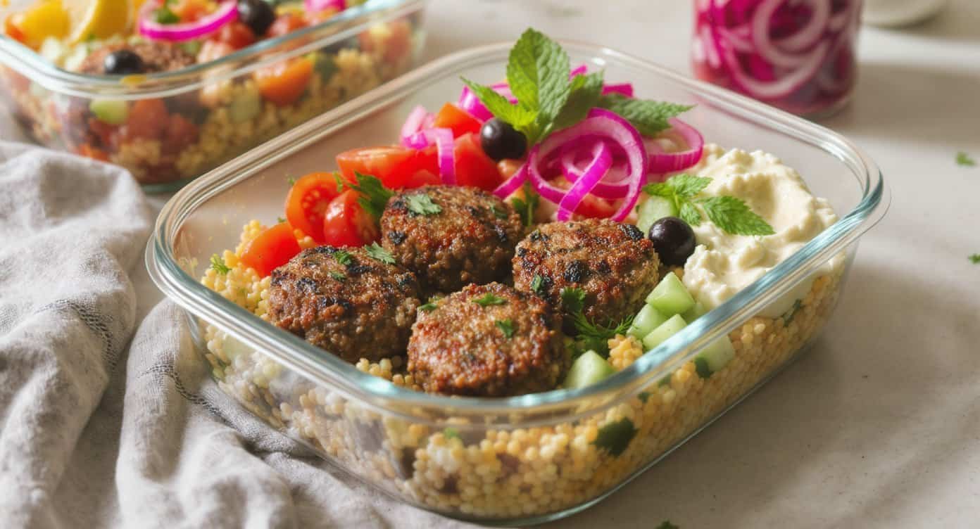 Mediterranean Lamb Kofta Bowls with Herbed Couscous and Whipped Feta